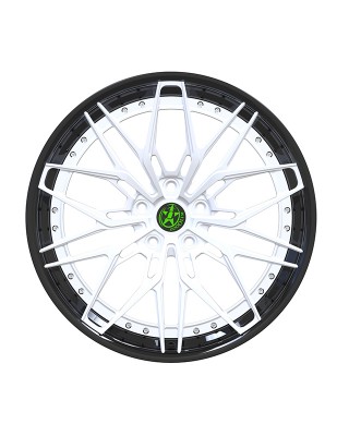 Glossy black and white polygonal forged wheels