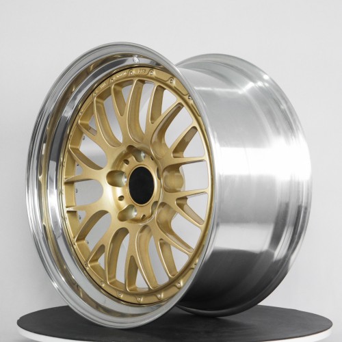 Double-piece fine polished gold custom forged wheels