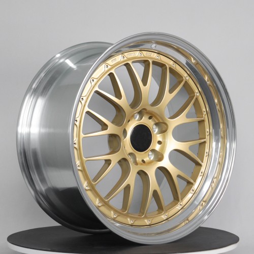 Double-piece fine polished gold custom forged wheels